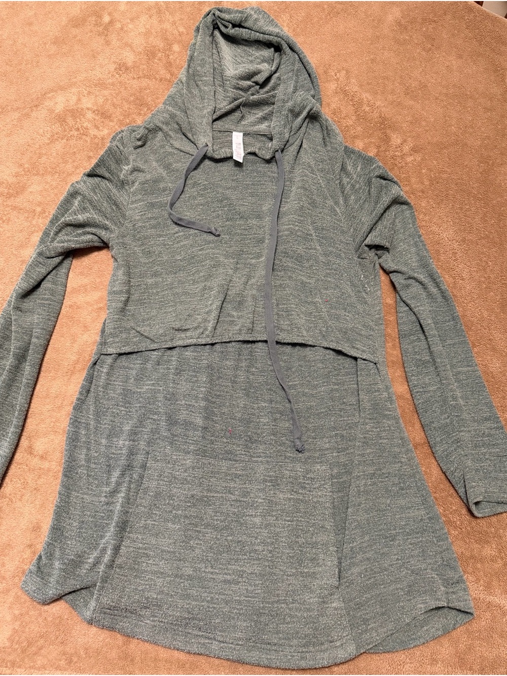 Latched Mama Heathered Sage Green Hooded Layered Tunic